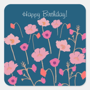 Sticker Carré Joli Floral Moderne Joyeux Anniversaire