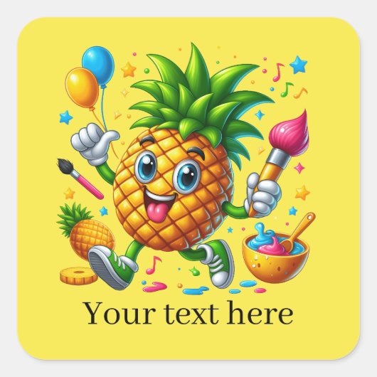 Sticker Carré Joli fruit d'ananas d'été ajouter du texte (Devant)