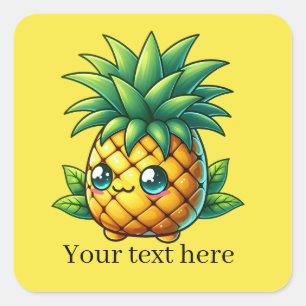 Sticker Carré Joli fruit d'ananas d'été ajouter du texte