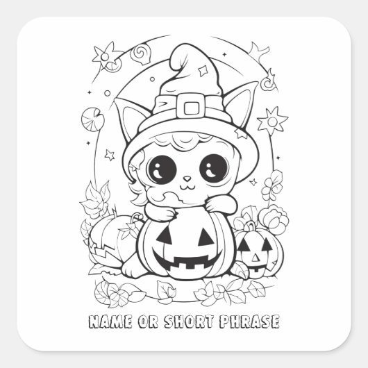 Sticker Carré Joli Halloween Kitty Couleur Votre Propre (Devant)