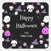 Sticker Carré Joli Halloween rose et violet Fantôme rose et viol (Devant)