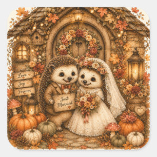 Sticker Carré Joli Hérisson Jeune Couple Marié