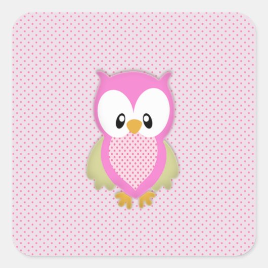 Sticker Carré Joli hibou rose pois rose motif impression (Devant)