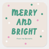 Sticker Carré Joli Joyeux et rose vif + Vacances Vertes (Devant)