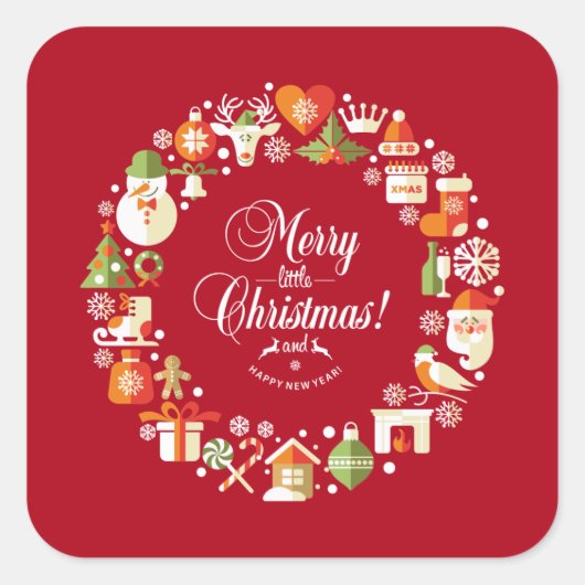 Sticker Carré Joli Joyeux Petit Noël | Sceau à coller (Devant)