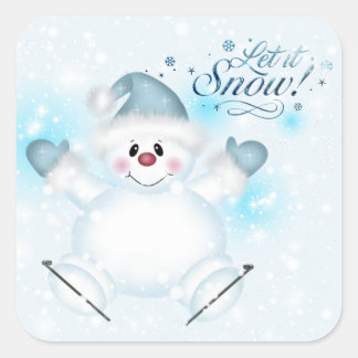 Sticker Carré Joli Laisser Il Neige Patinage Sur Glace Snowman