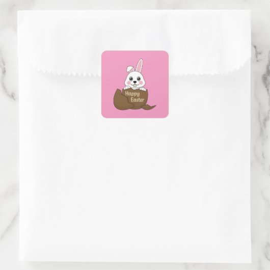 Sticker Carré Joli lapin blanc dans un oeuf au chocolat Joyeux P (Sac)