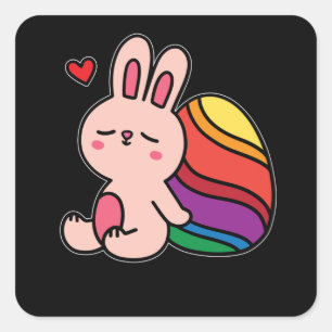 Sticker Carré Joli Lapin De Pâques Avec Enfants D'Oeufs De Pâque