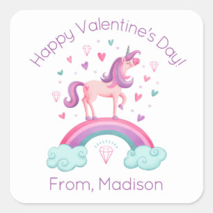 Sticker Carré Joli licorne arc-en-ciel rose pour la Saint-Valent