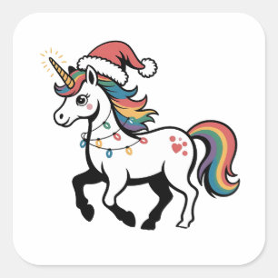 Sticker Carré Joli licorne cerf renne lumières de Noël drôle