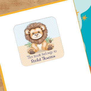 Sticker Carré Joli Lion Bébé Ce Livre Appartient À Personnalisé