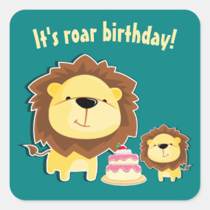 Sticker Carré Joli Lion Et Baby Cub Anniversaire de enfant
