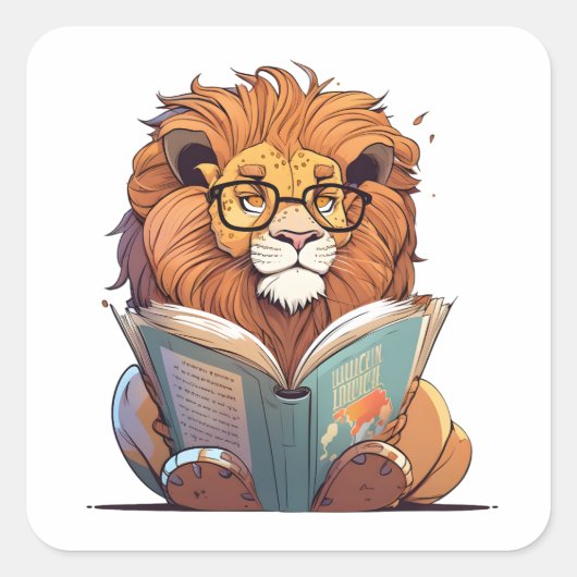 Sticker Carré Joli Lion Lecture Livre, Wild Sur La Lecture (Devant)