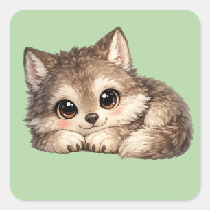 Sticker Carré Joli louveteau aux grands yeux se relaxant Animaux