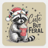 Sticker Carré Joli Mais Feral Christmas Raccoon mignon Animal No (Devant)