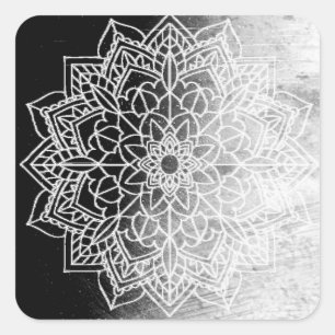 Sticker Carré Joli Mandala noir et blanc Abstrait