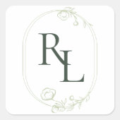 Sticker Carré Joli Mariage Floral Deux Initiales Monogramme (Devant)