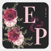 Sticker Carré Joli Monogramme Bourgogne Blush rose Mariage Flora (Devant)