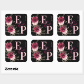 Sticker Carré Joli Monogramme Bourgogne Blush rose Mariage Flora (Feuille)