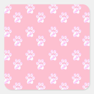 Sticker Carré Joli motif de pattes blanches sur fond rose