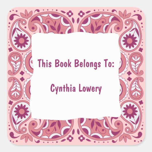 Sticker Carré Joli Motif Paisley Rose Fleurs Blanches (Devant)