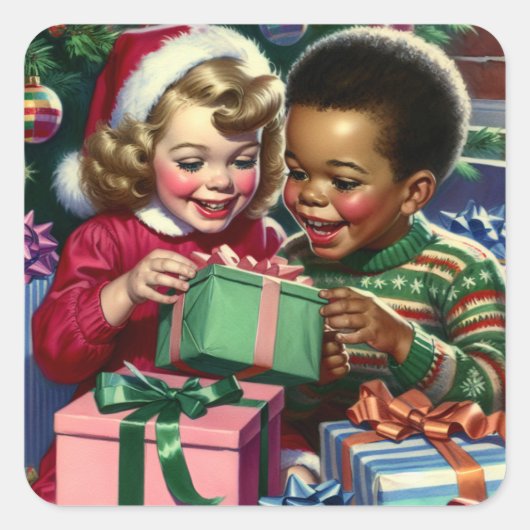 Sticker Carré Joli Noël à l'ancienne et bonne année (Devant)