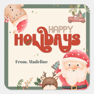 Sticker Carré Joli Noël enfants Père Noël fête de vacances invit