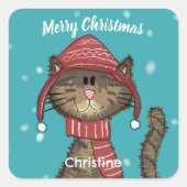 Sticker Carré Joli Noël Fête de chat Personnalisé (Devant)