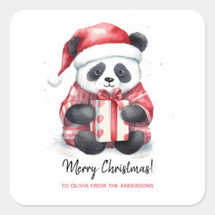 Sticker Carré Joli Noël Panda Père Noël