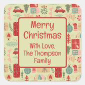 Sticker Carré Joli Noël Preppy rose et vert menthe (Devant)