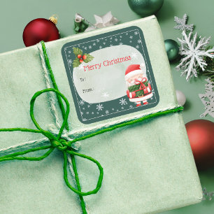 Sticker Carré Joli Noël Rouge Père Noël joyeux