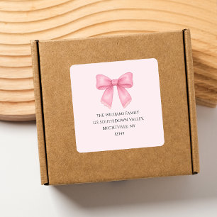 Sticker Carré Joli nœud rose aquarelle Coquette adresse de retou