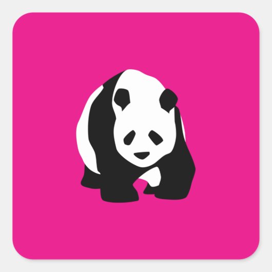 Sticker Carré Joli Ours Panda Rose Chaud Fuchsia Zoo Cadeau Faun (Devant)