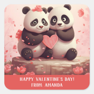 Sticker Carré Joli Panda Personnalisé pour la Saint-Valentin