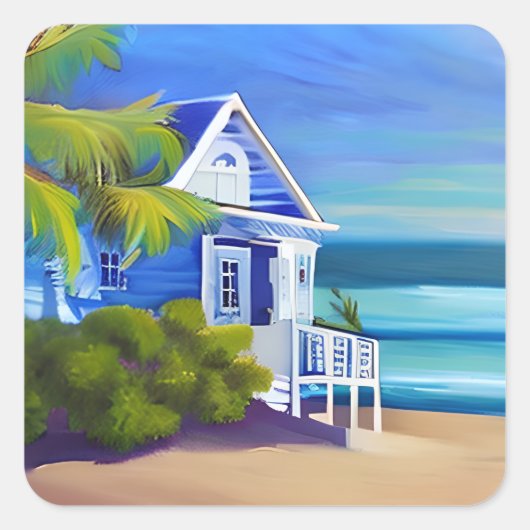 Sticker Carré Joli paradis tropical bleu (Devant)