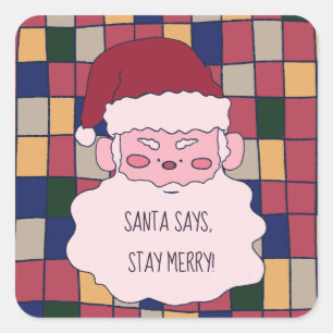 Sticker Carré Joli Père Noël dit, Joyeux Noël