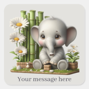 Sticker Carré Joli petit éléphant fille ajouter un message