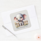 Sticker Carré Joli petit éléphant fille ajouter un message (Enveloppe)
