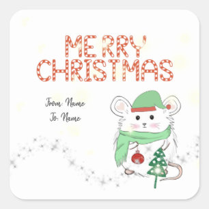 Sticker Carré Joli Petit Hamster Joyeux Noël
