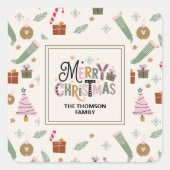 Sticker Carré Joli Pink Green Doddle Joyeux Noël (Devant)