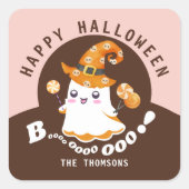 Sticker Carré Joli Pink Orange Halloween Boo-tiful Boo Ghost (Devant)