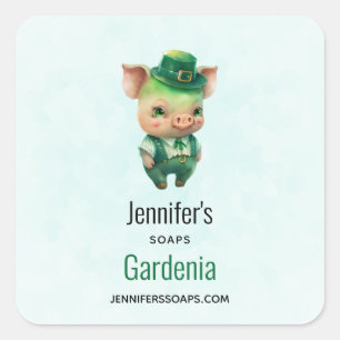 Sticker Carré Joli porc vert Fairytale dans le biz savon soigné