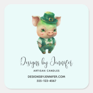 Sticker Carré Joli porc vert Fairytale dans une affaire soignée