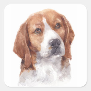 Sticker Carré Joli portrait aquarelle de Beagle Maman Papa Chien