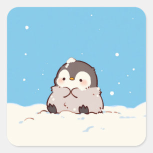 Sticker Carré Joli poussin de manchot dans la neige hivernale