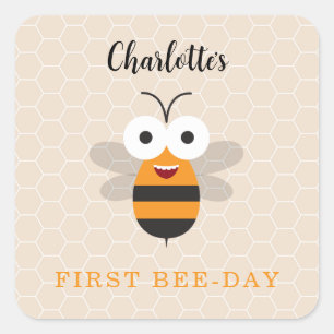 Sticker Carré Joli premier anniversaire 1er Bee-Day abeille à mi