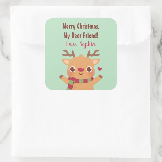 Sticker Carré Joli Reindeer, Joyeux Noël Mon Ami Cerf Pun (Sac)