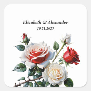 Sticker Carré Joli rose blanc rose rose rose mariage floral