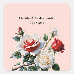 Sticker Carré Joli rose blanc rose rose rose mariage floral