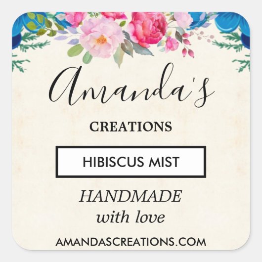 Sticker Carré Joli rose et bleu Flower affaires frontière (Devant)